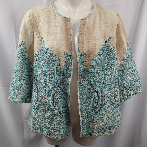 Catherines Textured Paisley Print Cotton Blazer 0X - Picture 2 of 8
